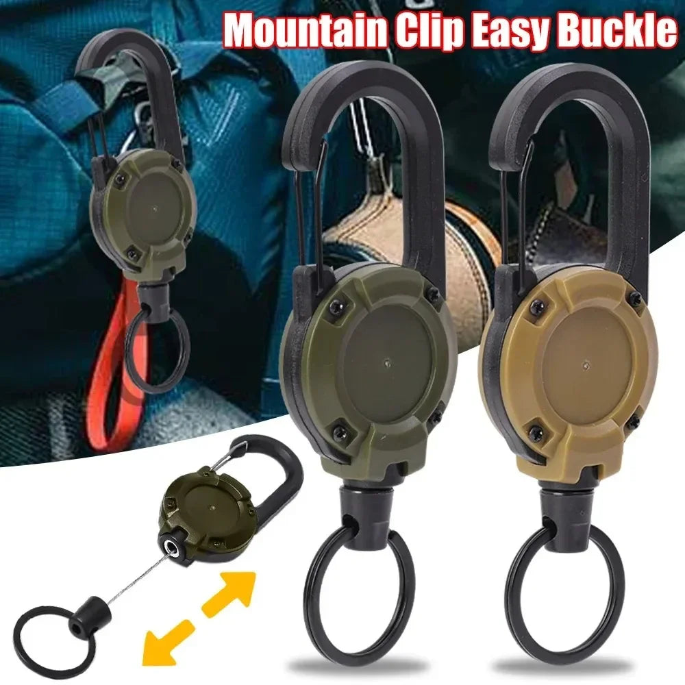 Retractable Heavy-Duty Carabiner Keychain — Steel Wire Rope Pull Reel, Spring Buckle, Outdoor Sports & Utility Tool