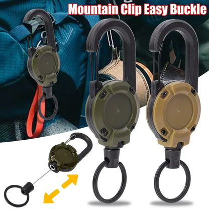 Retractable Heavy-Duty Carabiner Keychain — Steel Wire Rope Pull Reel, Spring Buckle, Outdoor Sports & Utility Tool