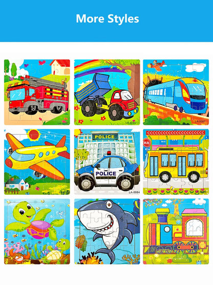 14.7cm Wooden Jigsaw Puzzle – Transportation & Marine Animal Educational Toy for Kids