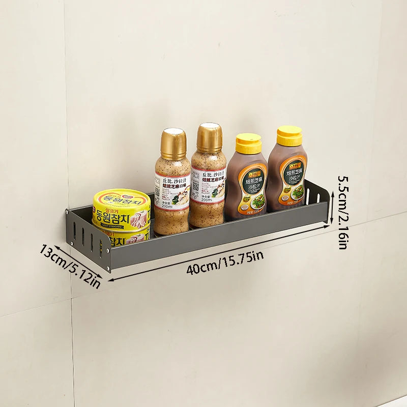 Wall-Mounted Kitchen Spice Rack Organizer with Hanging Hooks – Kitchen Storage Shelf for Condiments