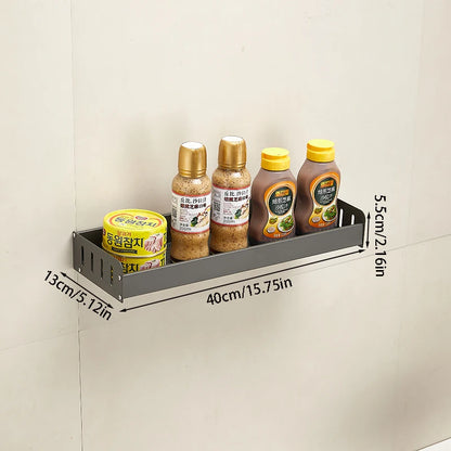 Wall-Mounted Kitchen Spice Rack Organizer with Hanging Hooks – Kitchen Storage Shelf for Condiments