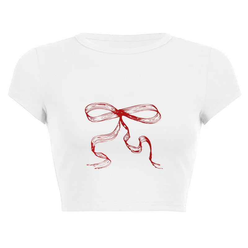 Harajuku Y2K Women’s White Crop Top – Casual Short Loose Summer Tee