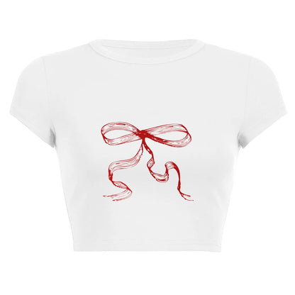 Harajuku Y2K Women’s White Crop Top – Casual Short Loose Summer Tee