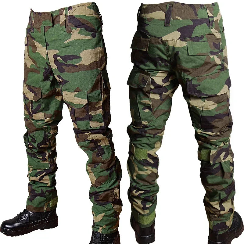 Men’s RU Camo Tactical Outfit Set - 2-Piece Breathable Long Sleeve Shirt and Multi-Pocket Cargo Pants for Outdoor Training and Combat Wear