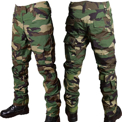 Men’s RU Camo Tactical Outfit Set - 2-Piece Breathable Long Sleeve Shirt and Multi-Pocket Cargo Pants for Outdoor Training and Combat Wear