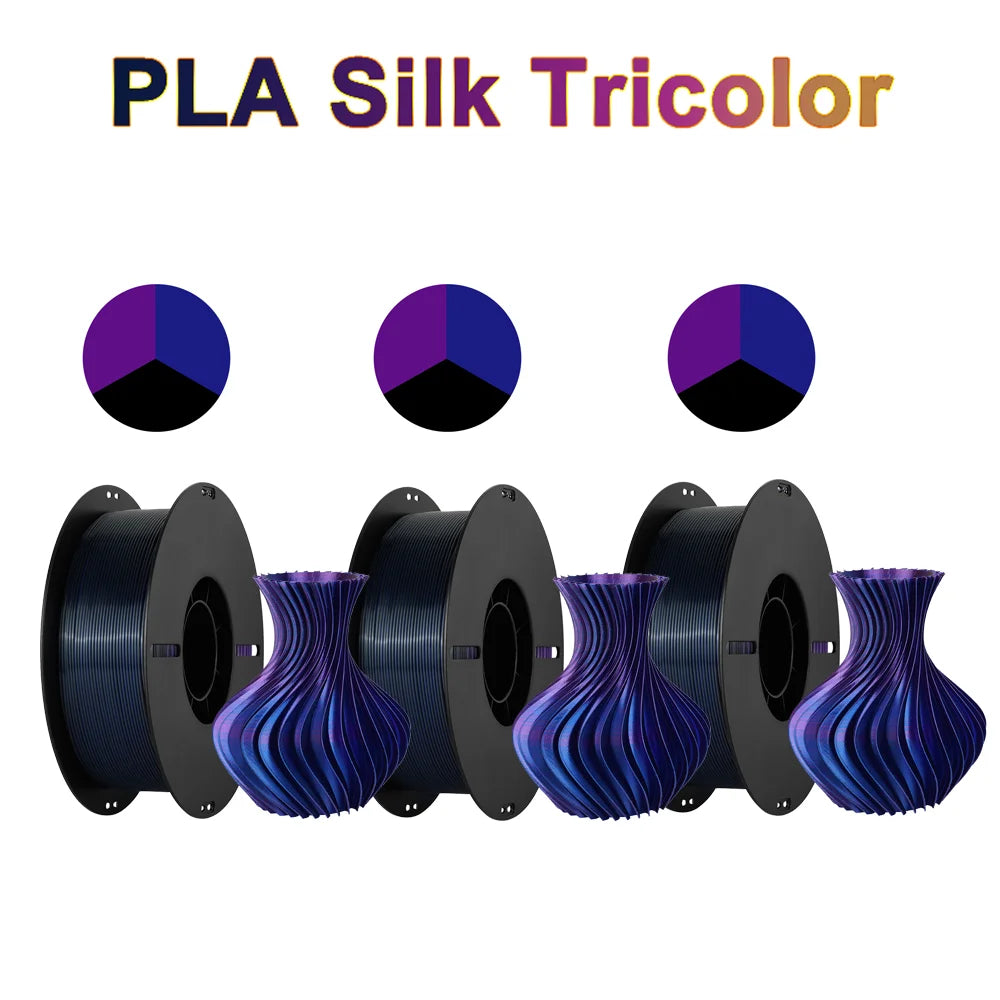 Tri-Color Dual-Color Silk Rainbow PLA Filament 1.75mm – Accurate +/-0.03mm, Compatible with Most FDM 3D Printers
