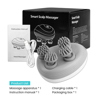 Electric Head Scalp Massager — 4 Kneading Heads for Hair Growth, Deep Tissue Relaxation & Pet Use