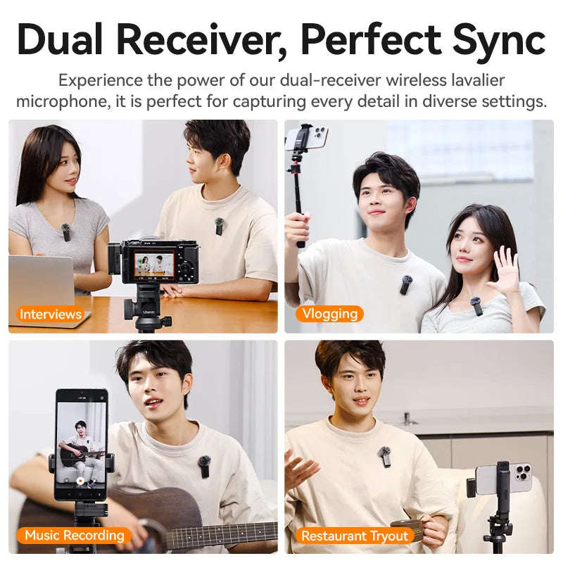 Ulanzi A100 Wireless Lavalier Microphone — Real-Time Monitoring MIC for iPhone 16/15 Pro(Max) & Camera Recording (J12 Upgrade)