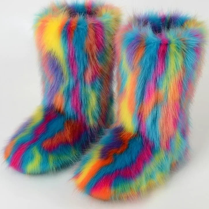 Women’s Faux Fur Winter Boots - Plush Warm Snow Shoes for Ladies with Luxury Furry Fashion Style