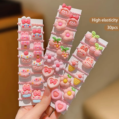30-Piece Cute Cartoon Hair Bands for Girls - Colorful Children’s Elastic Hair Ties for Everyday Hairstyles