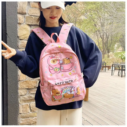 Cute Capybara Backpack | Large Capacity, Breathable Nylon Schoolbag for Students, Women & Girls, Ultra-Light Book Bag