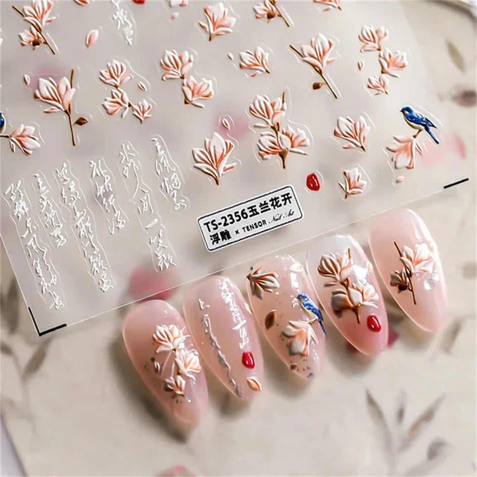 Vintage Rose Flower Nail Stickers – Red & Blue Laser Gold/Silver Nail Art Decals for Manicure Design DIY Beauty Tool