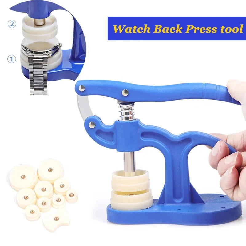 Pressure Repair Press Tool – Watch Back Closer with 12 Plastic Dies, Watchmaker Case Crystal Glass Hand Tools & Accessories