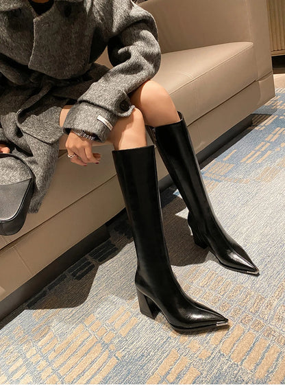 Pointed Toe Women's High Boots – Fashionable Side Zipper Long Booties, Elegant Party High Heel Shoes for Winter