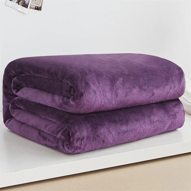 230GSM Coral Fleece Flannel Blanket – Soft Warm Solid Color Bedspread Sofa Throw Faux Fur Plaid Blanket (Blue/Pink)
