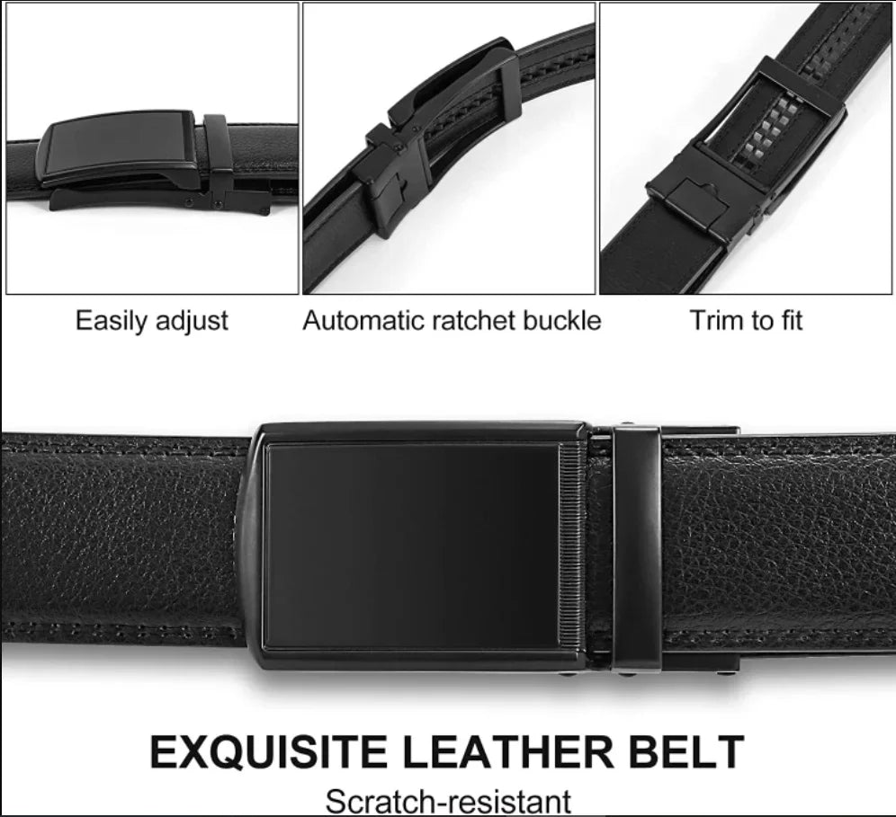 Men’s Luxury Genuine Leather Belt – High-Quality Cowhide with Metal Automatic Alloy Buckle