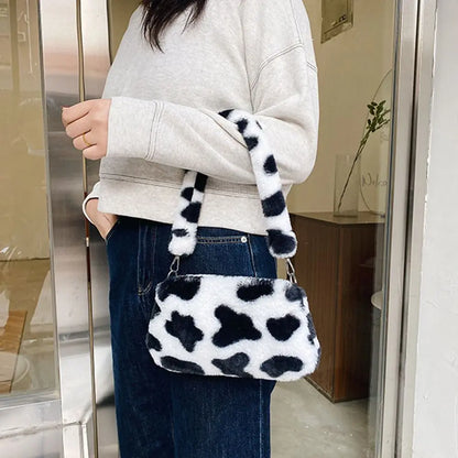 Women’s Leopard Plush Shoulder Bag - Animal Print Underarm Crossbody Messenger Bag for Casual Everyday Style