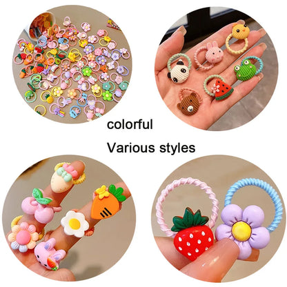 Cute Cartoon Hair Ties for Little Girls – 20/30/50PCS Soft Elastic Rubber Bands & Non-Pulling Hair Accessories
