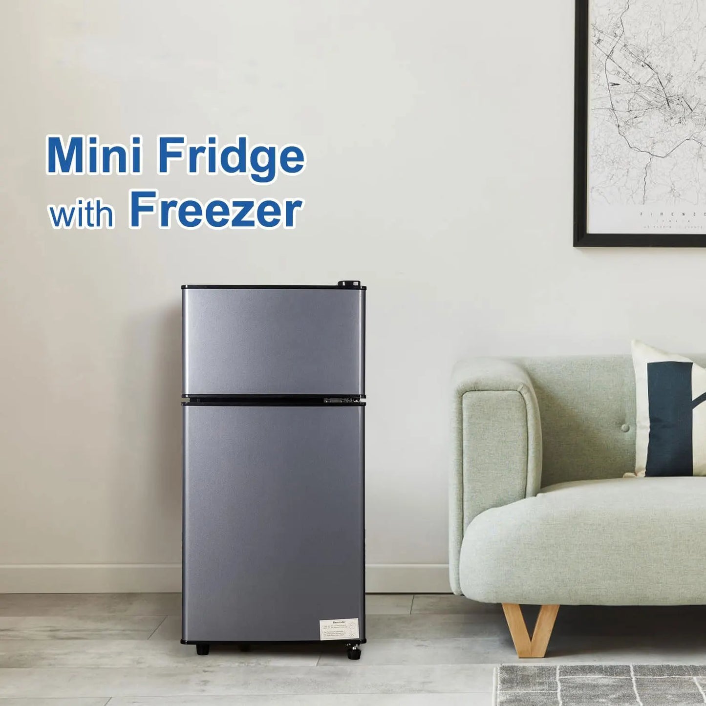 Mini Fridge with Freezer - 2.9 Cu.Ft Double Door Compact Refrigerator with Energy Saving & Adjustable Thermostat