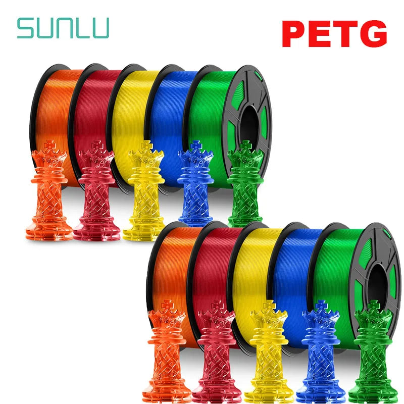 SUNLU 10KG 3D Printer Filament Set – 1.75mm PLA, PETG, PLA+ & Clear, 10 Rolls x 1KG Neatly Wound for 3D Printers & 3D Pens