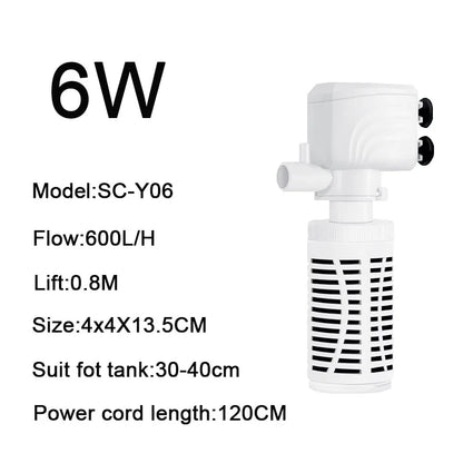 3 in 1 Aquarium Filter Pump – Silent Submersible Air Oxygen Aerator, Water Changer & Wave Maker, 220