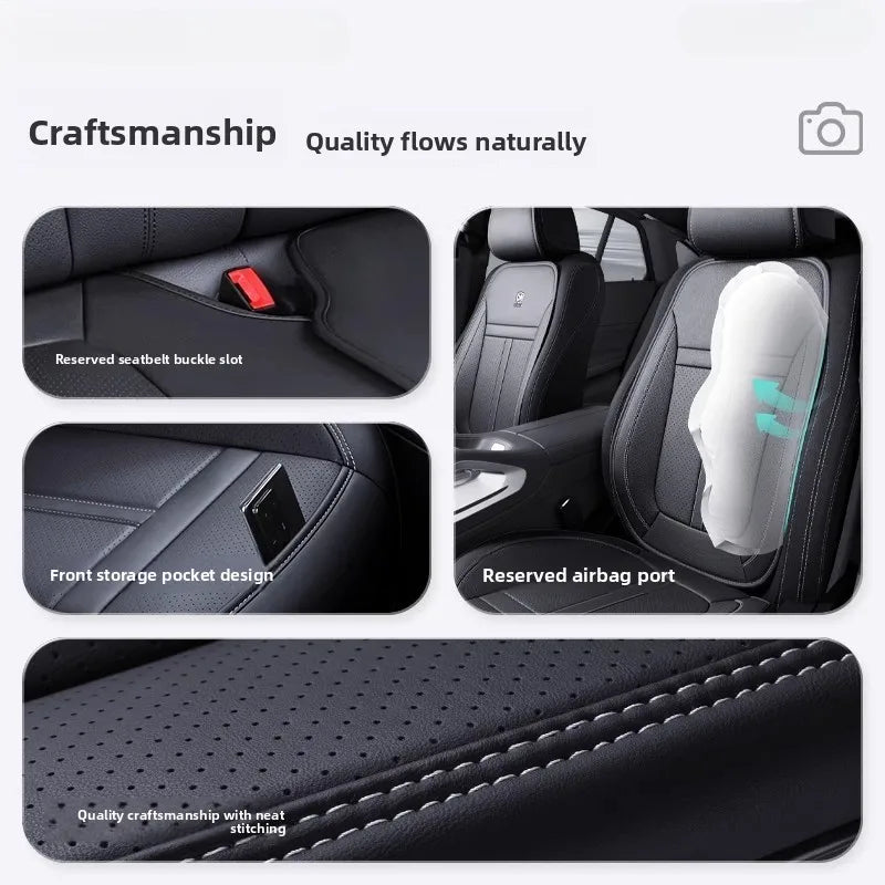 Nappa Leather Car Seat Cover - Anti-Slip Full-Wrap Front Seat Protector Cushion Mat for Drivers