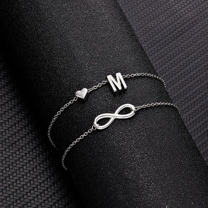 Bohemia A-Z Letter Initial Anklet for Women - Silver Heart Initial Anklet Bracelet, Beach Party & Travel Foot Jewelry