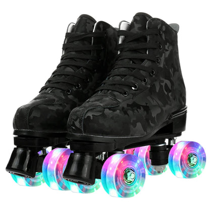 PU Leather Roller Skates – Inline & Quad Skating Shoes, Flashing 4-Wheel Sneakers, Europe Size, Training & Fun