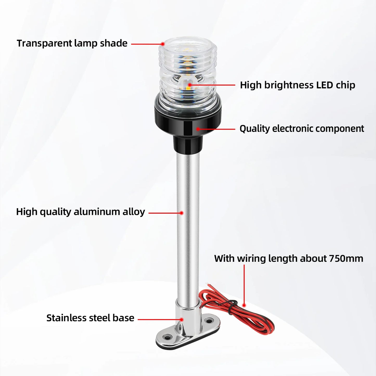 12V/24V LED Boat Navigation Light – 360° Fold Down Marine Signal Anchor Light for Yacht & Sailing
