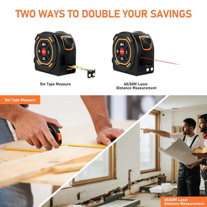 3-in-1 Laser Distance Measure 40/60M — Infrared Smart Ruler High-Precision Measuring Tool