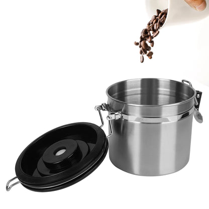 Stainless Steel Coffee Storage Canister — Airtight Lid with CO2 Valve, Premium Container to Preserve Freshness of Coffee Beans