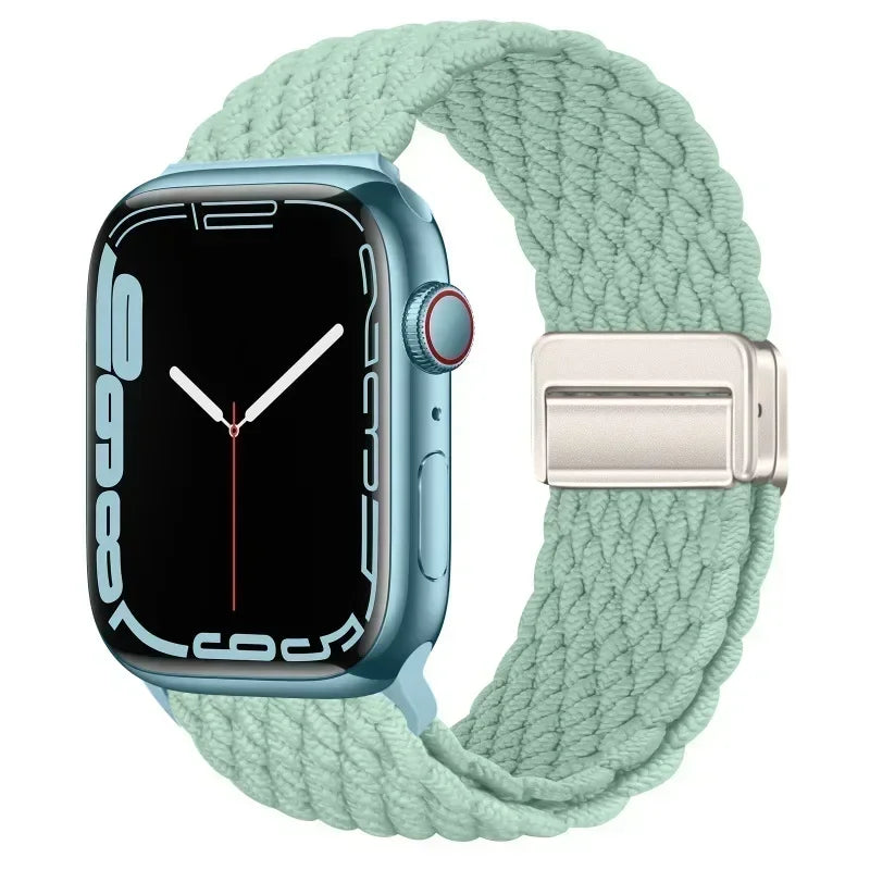 Nylon Braided Loop Apple Watch Band – Magnetic Metal Bracelet Strap for Ultra 2, Series 3–9 & SE (40mm–49mm) Adjustable Wristband