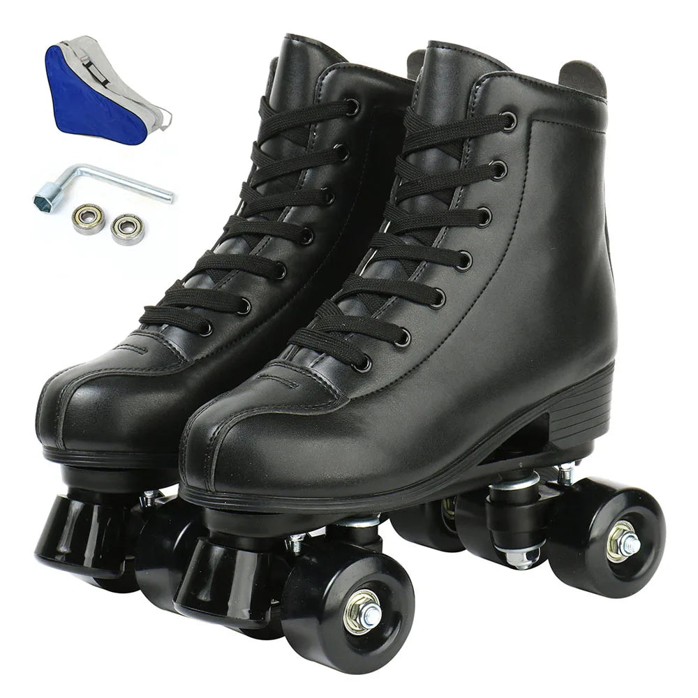 PU Leather Roller Skates – Inline & Quad Skating Shoes, Flashing 4-Wheel Sneakers, Europe Size, Training & Fun