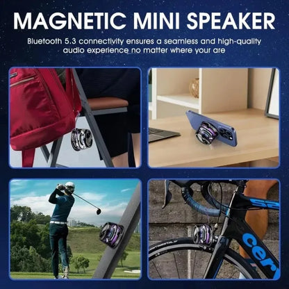 Mini Travel Bluetooth Speaker – Portable Outdoor Stereo with Magnetic Base, RGB Lights & Phone Holder for iOS