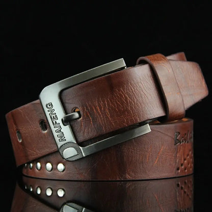 Simple Leather Men's Belt – Luxury Classic Buckle, High-Quality Alloy Vintage Cowboy Waistband for Business & Casual Use