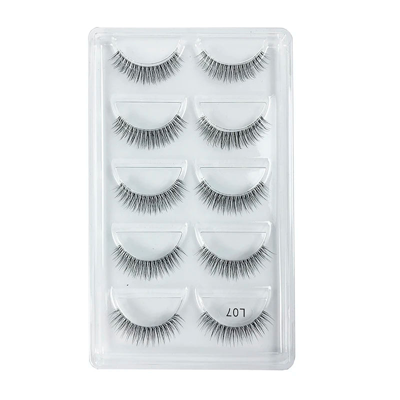 5 Pairs Manga Style Cosplay False Eyelashes – Soft Natural Short Mink Strip Lashes with Clear Band