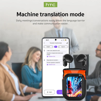HTC NE20 Bluetooth 6.0 Translator Wireless Earbuds – Real-Time Translation Headphones, IPX4 Waterproof, Long Battery Life
