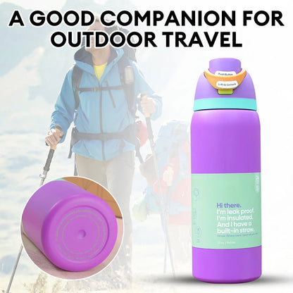 32oz Vacuum Insulated Stainless Steel Water Bottle with Straw – Thermal Cup for Outdoor Sports, Camping & Hiking