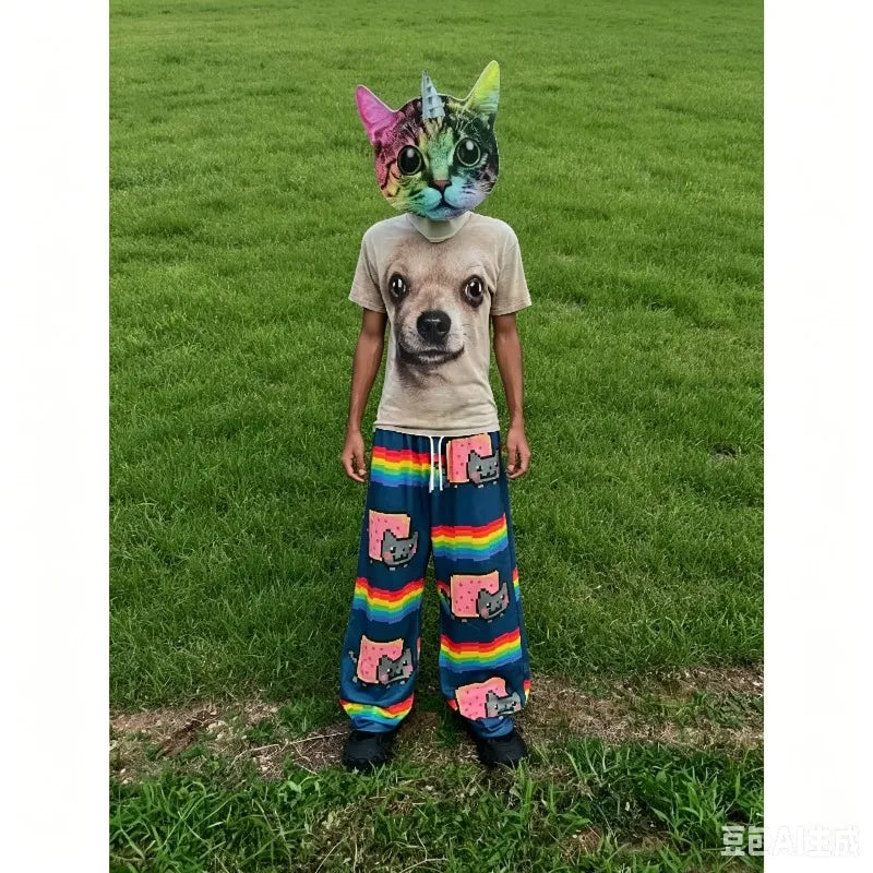 Nyan Cat Hip Hop Sweatpants - Y2K Baggy Elastic Waist American Streetwear Pants