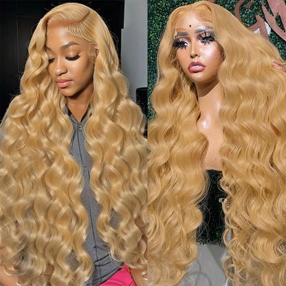 27" Honey Blonde Human Hair Wig - 13x6 HD Lace Frontal, 250 Density Body Wave Lace Front Wig