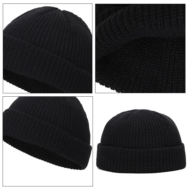 Unisex Solid Color Knit Beanie - Warm Brimless Winter Hat for Men and Women, Hip Hop Style Skullcap