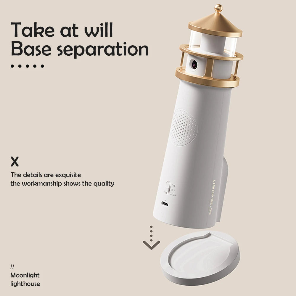 Moon Projection Lighthouse Night Light – Dimmable, Motion Sensor, Bluetooth Music, Timing Ambient Lamp for Christmas & Birthday Gift