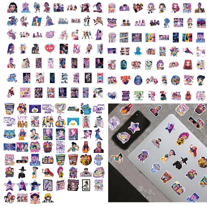 55-170PCS K-Pop Demon Hunters Anime Stickers – Waterproof DIY Decoration for Boys, Girls & Fans Gift