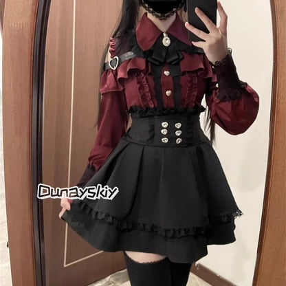 Jirai Kei Lolita Blouse Top — Y2K Sweet Japanese Style Long Shirt with Bow for Women, S-XL, 3 Colors