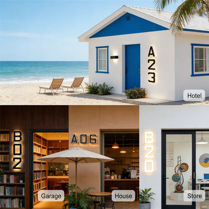 Solar House Number Light - Modern LED Address Sign with Light Sensor for Outdoor Use
