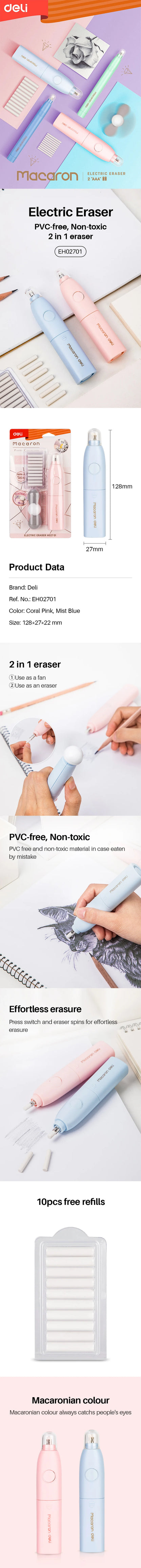 Electric Rubber Eraser Pen by Deli — Adjustable Auto Eraser for Writing, Sketching, and Drawing