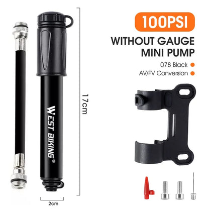 WEST BIKING Mini Bicycle Pump - Portable Aluminum Alloy Tire Inflator for MTB Road Bike Schrader Presta Valve