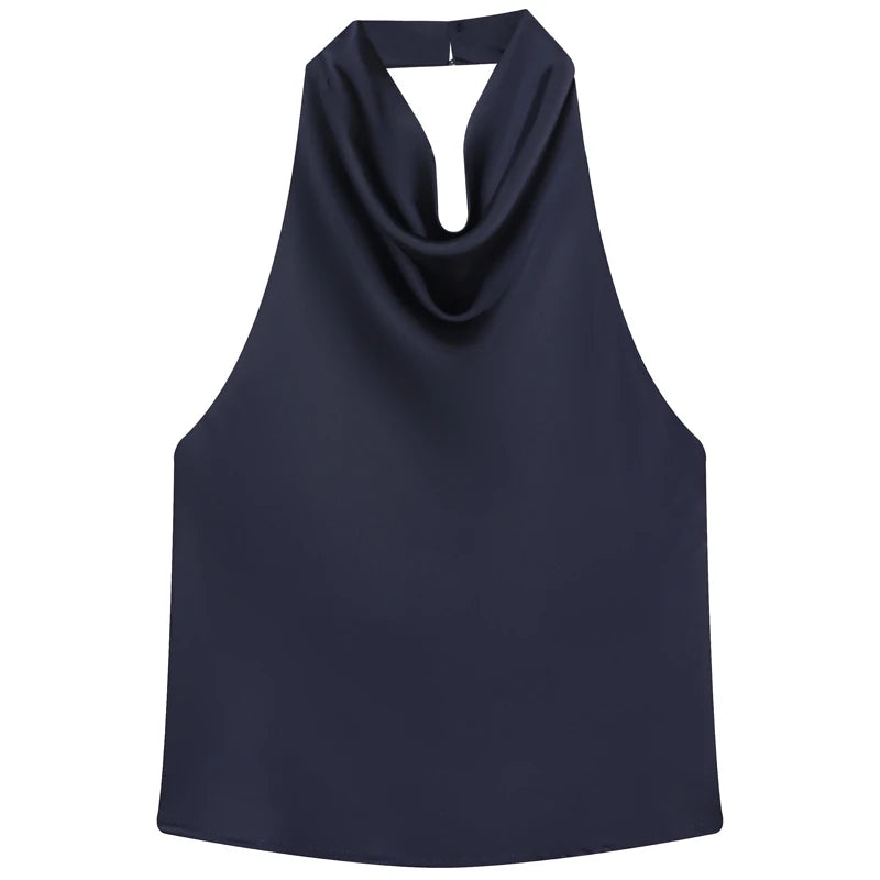 Women's Satin Halter Corset Top – Backless Elegant Sexy Summer Tank Vest in Yellow Pink Black