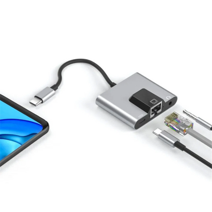 RGEEK USB-C to Ethernet Adapter Hub — Type-C to LAN, 3.5mm Audio & PD Charging Dock for iPhone & Android