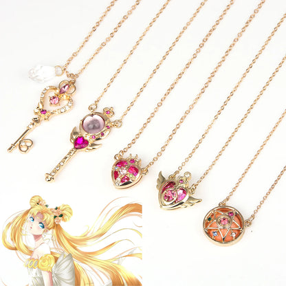 Anime Moon Usagi Necklace Set - Cute Cartoon Enamel Cosplay Jewelry Gifts for Women & Girls